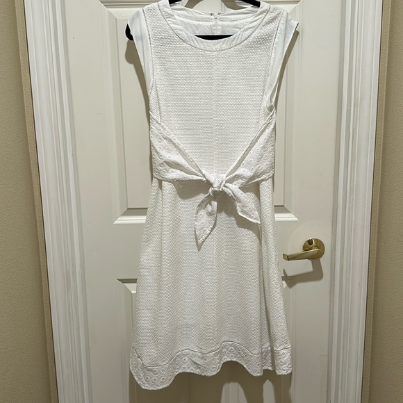 CAbi Women’s Size 8 Dress Lizzie White Eyelet Cotton Midi Detailed collar - Picture 3 of 14